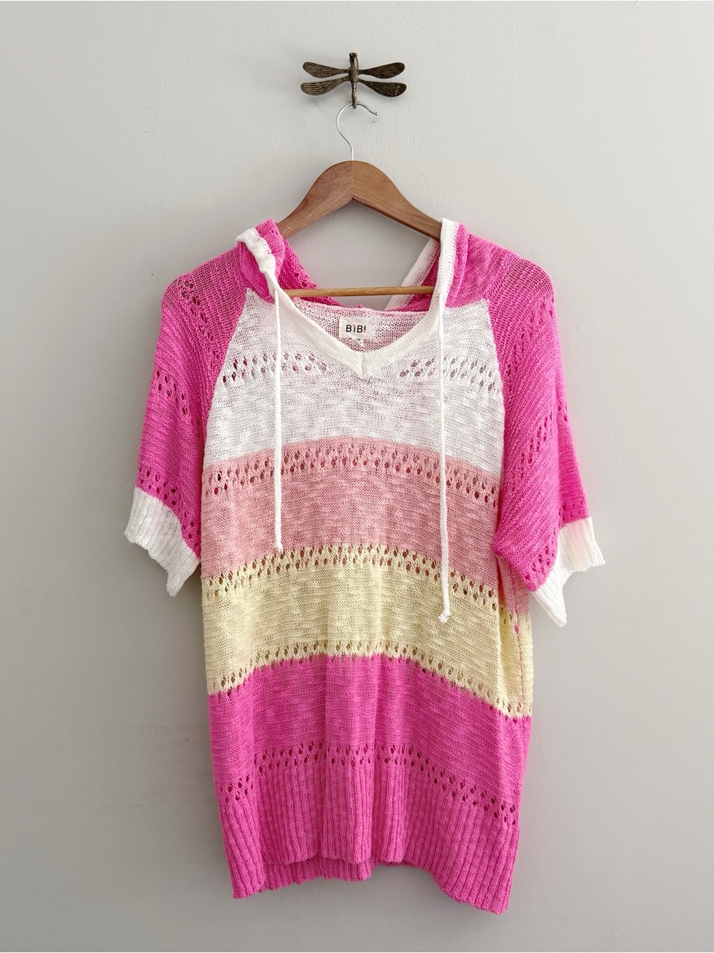 BiBi Pink & White Striped Hooded Swim Coverup